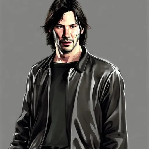 Prompt: young Keanu Reeves in gta iv concept art