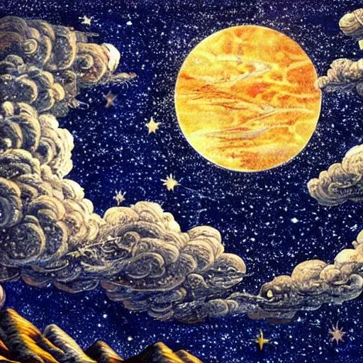 Prompt: star night sky, hyperdetailed, detailed nature, detailed sky, detailed, best quality, ultra realistic, balanced composition, masterpiece, hyper realistic moon, galaxy color palette, sandro botticelli