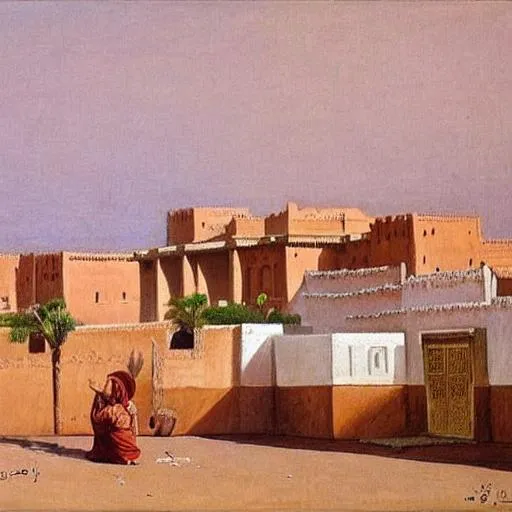 Prompt: painting of marrakech Morocco  white houses in Osman Hamdy-Bey style
