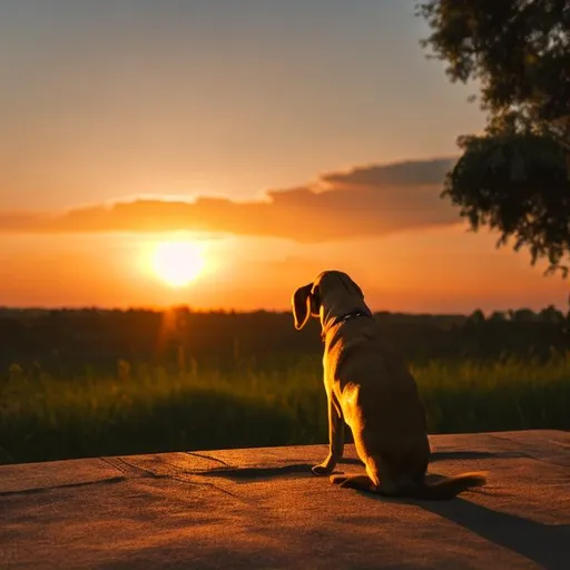 Prompt: Dog watching sunset