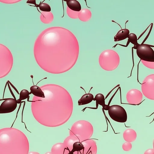 Prompt: ants blowing bubble gum