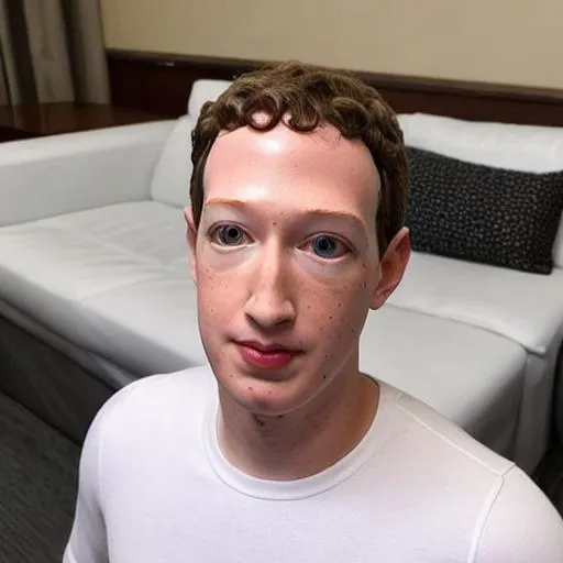 Prompt: The most extremely uncanny rubber Mark Zuckerberg ever cosplaying as Uncanny Valley