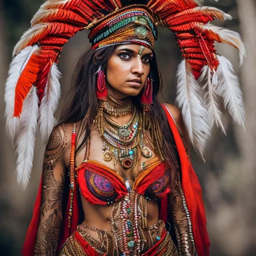 Prompt: Cajun Indian woman with hyper detailed Indian clothing

