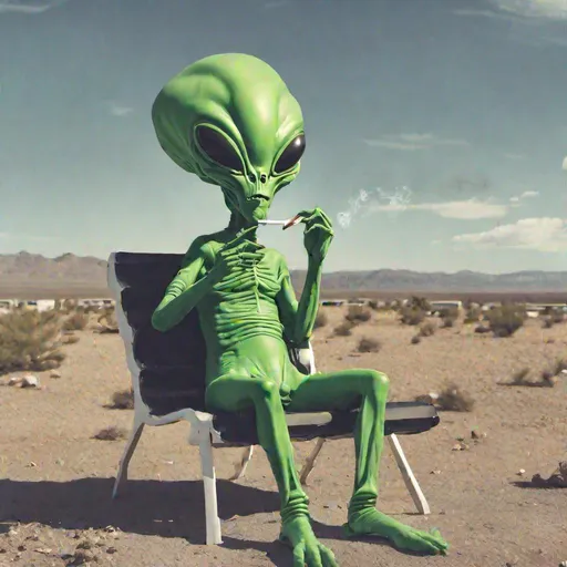 Prompt: An alien smoking a joint outside area 51