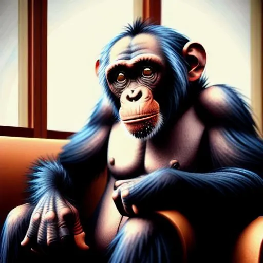 Prompt: Chimpanzee Sitting on a couch, watching Football on TV, Drinks and food on the table, dynamic lighting, hyperdetailed, intricately detailed, Photorealistic, Movie Quality, Funny, Film Quality, photorealism, Epic Quality, 8K resolution, intricate, #film