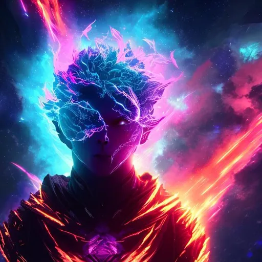 Prompt: astralvoid kight, in space, colorful, vibrant colors, fire, man, 