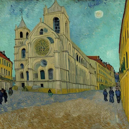 Prompt: Picture Van Gogh Lisbon cathedral exterior