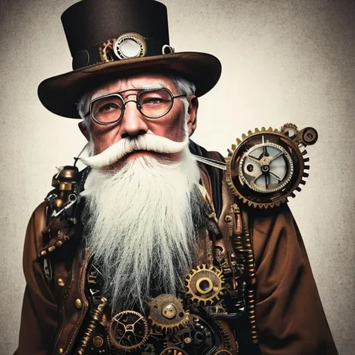 Prompt: steampunk old man with white beard
