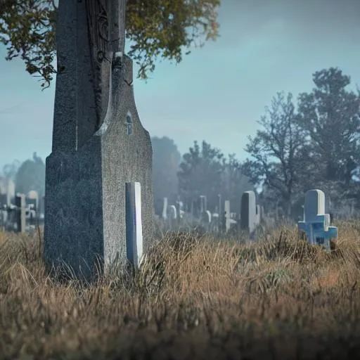 Prompt: telephoto lens, fallout concept art, landscape, cemetery, soft lighting, unreal engine 5