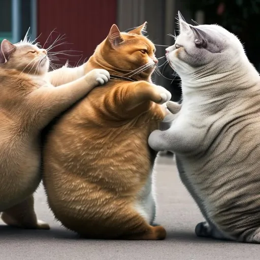 Prompt: Fat cats fighting