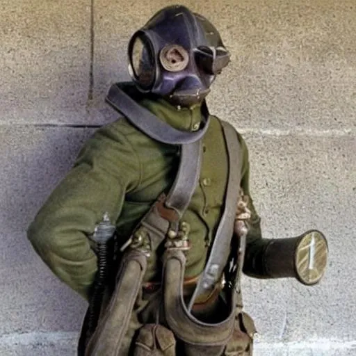 Prompt: WW1 Gas Mask super soldier