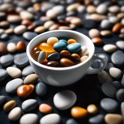 Prompt: Pebbles in a cup, 4k photograph
