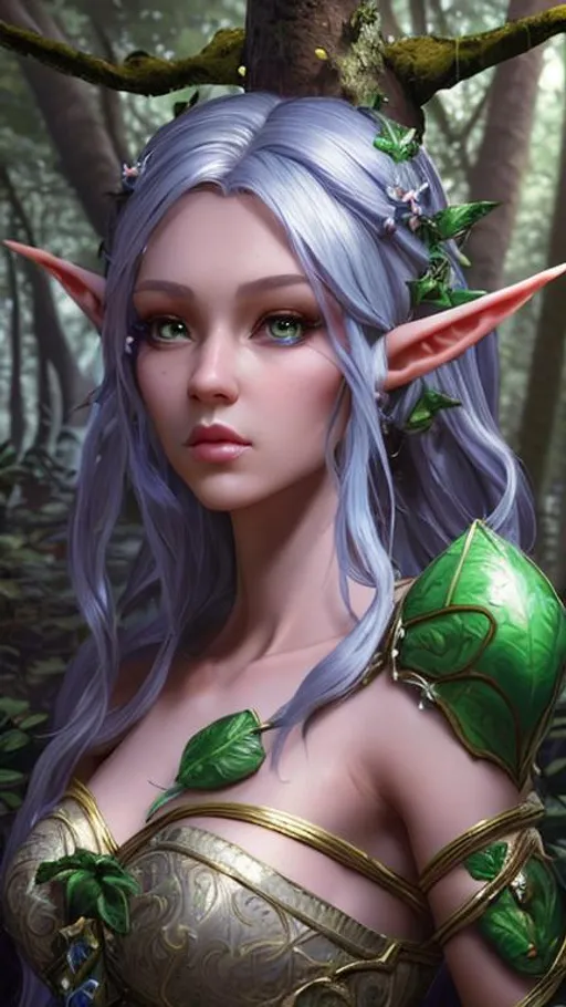 Prompt: highest quality stylized character concept masterpiece, award winning digital 3d oil painting art, hyper-realistic, intricate, 64k, UHD, HDR, image of a beautiful magic elf-girl in a forest, highly detailed face, hyper-realistic facial features, perfect anatomy in perfect composition of professional, long shot, sharp focus photography, cinematic 3d volumetric, dramatic lighting with backlit backlight, {{sexy}}, aiming down sights with red-hair, green eyes, perfect smile, from Elder Scrolls.
