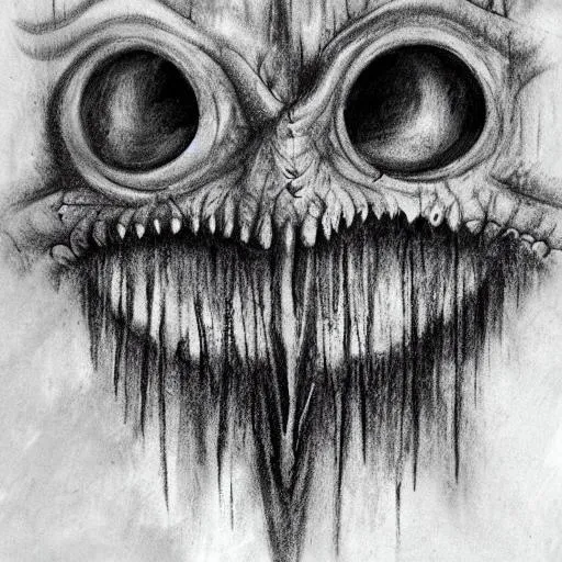 Negative charcoal drawing Eldritch Horror eyes sh