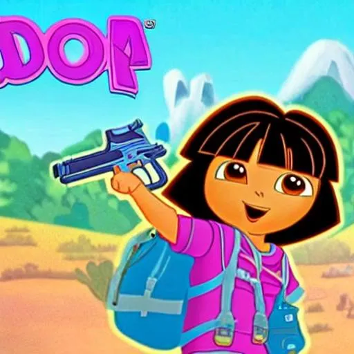 Prompt: Dora the explorer with a gun