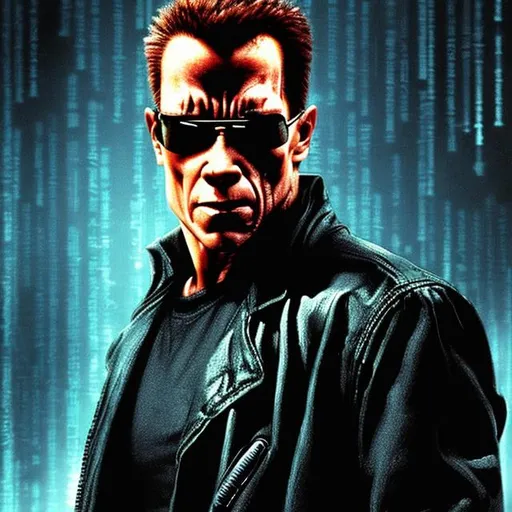 Prompt: terminator as a matrix character , realistic , uhd