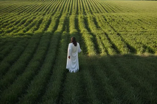 Prompt: Jesus standing up, green field, daytime, beautiful, high resolution, 4k, best detailed