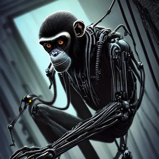 Prompt: spider, monkey, cyborg, mechanical, black, scifi