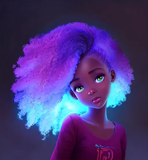 Prompt:  Pixar style brown skin girl glowing hair