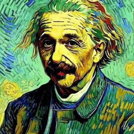 Prompt: portrait of albert einstein by vincent van gogh