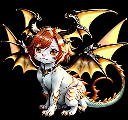 Prompt: Cute adorable anime chibi ginger kitten with dragon wings, tiny dragon horns+ Full HD render + immense detail + dramatic lighting + well lit + black, character sheet, + fine esoteric symbolism | ultra - detailed realism, soft cinematic lighting, high - quality, engraved | highly detailed |digital painting, artstation, concept art, smooth, sharp focus, Nostalgic, ethereal, nebula, 8k, hyper detailed, intricate detail, photorealistic, space void galaxy universe