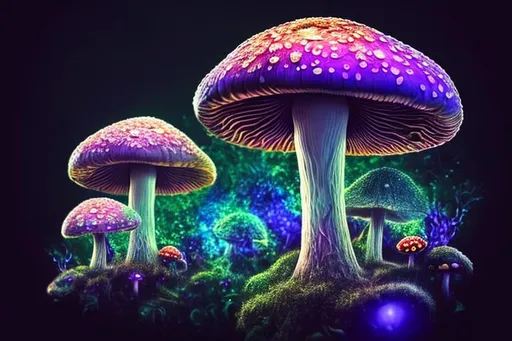 Prompt: High definition, hyper realistic, 3D, mushrooms connecting consciousness, astral projecting, Psychedelic, DMT, Fractal, universal consciousness 