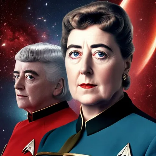 Prompt: A portrait of Agatha Christie, wearing a Starfleet uniform, in the style of "Star Trek the Next Generation."