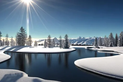 Prompt: a winter landscape, symetric, ultra realistic