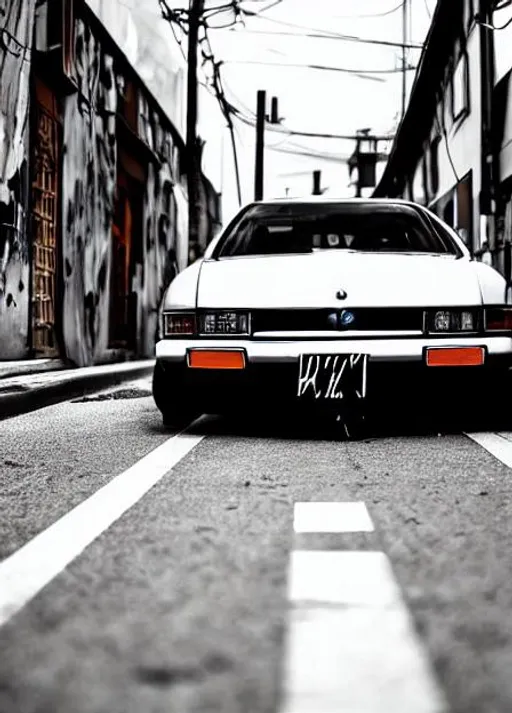 Prompt: Wallpaper of car and aesthetic Japanese street