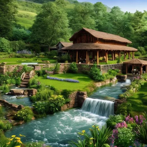 Prompt: Nature Background with greenery, Flowing Water in Somewhere, A Beautiful Farm House, Highly Detailed, Hyper Realistic, 2160p Resolution, 8K