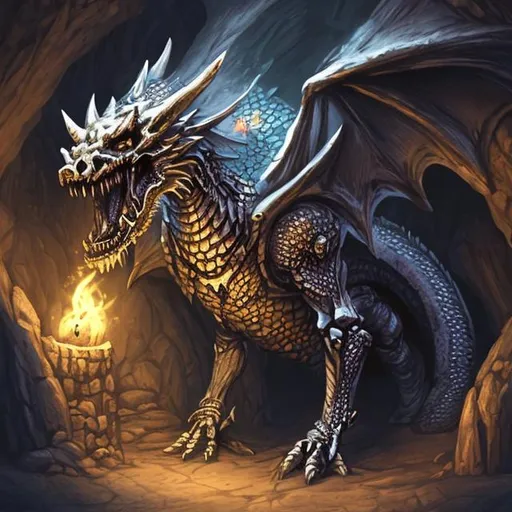 Prompt:  fantasy skeleton dragon in a cavern

