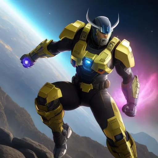 Prompt: Ultrarealistic 8k Portrait of futuristic Wolverine, hologram armored suit, halo armor, flying through space holding the infinity stones 
Unreal Engine 5