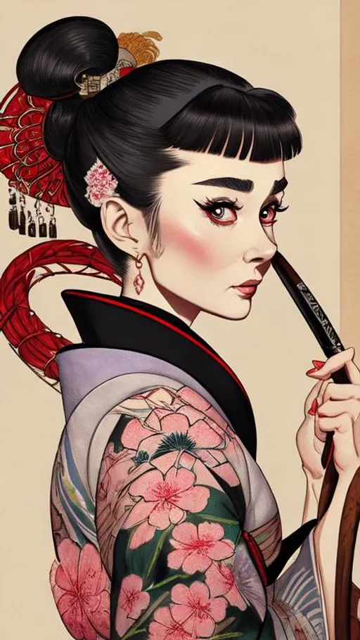 audrey hepburn, feudal japan, Tenshō Shūbun, precise... | OpenArt