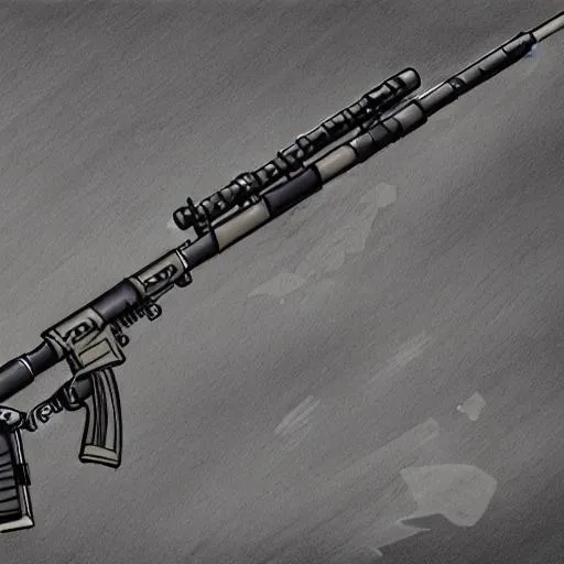 Prompt: draw in the form of a Japanese manga an AWM rifle