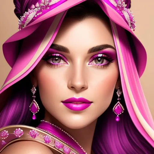 Prompt: Beautiful ethereal woman. color scheme of tuquoise and magenta, facial closeup