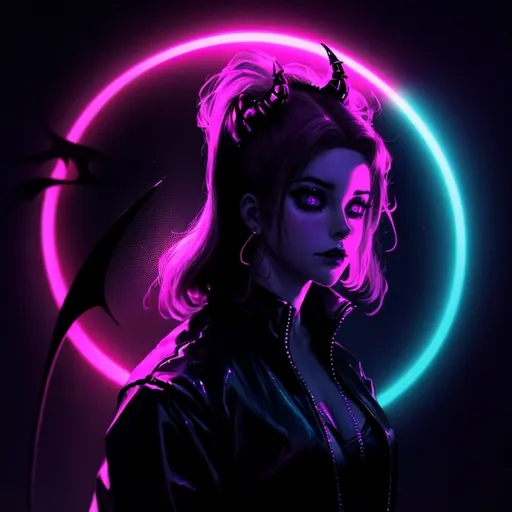 Prompt: beautiful female demon, hell, demonic, vaporwave, retro, neon, aesthetic, liminal, high quality, high definition, beautiful, dramatic lighting