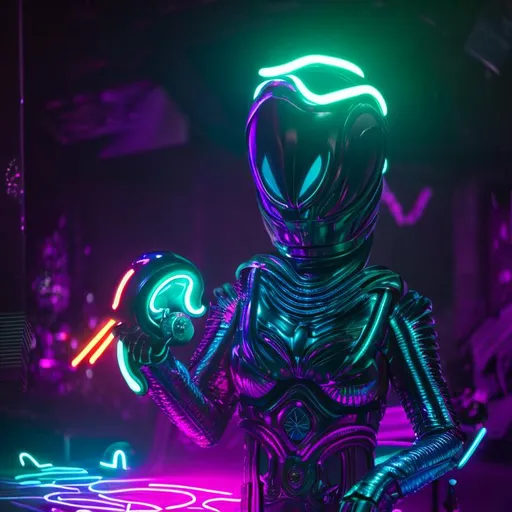 Prompt: Hypnotic illustration of an Alien, standing character, hypnotic, psychedelic art, pop surrealism, dark glow neon paint, mystical, Behance, 4k, 8k, UHD, professional, studio lighting, unreal engine, vivid colors, bokeh