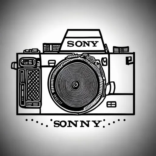 Prompt: simple black and white line drawing logo of sony camera