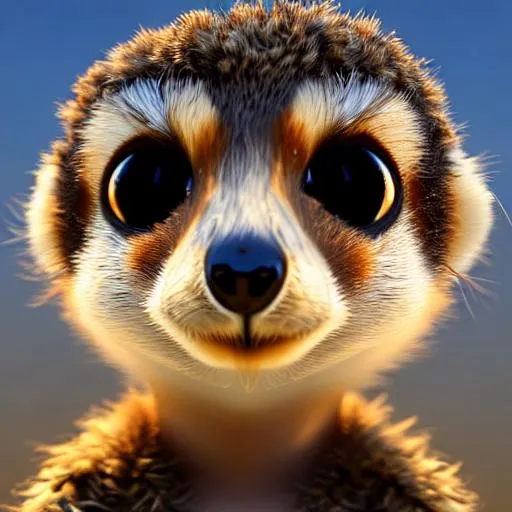 Prompt: 3d fluffy meerkat, closeup cute and adorable, cute big circular reflective eyes, long fuzzy fur, Pixar render, unreal engine cinematic smooth, intricate detail, cinematic