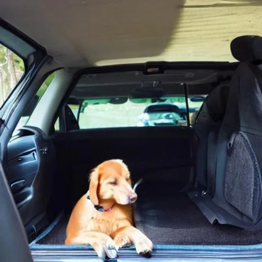 Prompt: dog sitting inside a car
