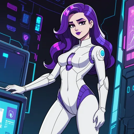 Prompt: Cyberpunk Equestria girls rarity wearing a white bodysuit