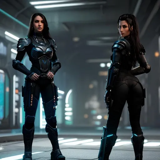 Prompt: ((Best Quality)), ((Masterpiece)), (Detailed: 1.4), 3D, An image of a beautiful cyberpunk female in all-black armor, HDR (High Dynamic Range), Ray Tracing, NVIDIA RTX, Super- Resolution, Unreal 5, Subsurface Scattering, PBR Texturing, Post Processing, Anisotropic Filtering, Depth of Field, Maximum Clarity and Sharpness, Multilayer Textures, Albedo and Specular Maps, Surface Shading, Accurate Simulation of Light-Material Interaction, Perfect Proportions , Octane Render, Two-Tone Lighting, Wide Aperture, Low ISO, White Balance, Rule of Thirds, 8K RAW