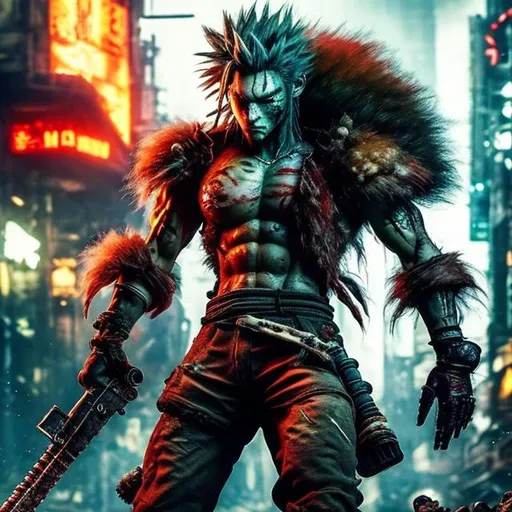 Prompt: Nanaki redxiii ffvii. 4k. Perfect hands. Perfect face. Full body. Imperfect, Gritty, Todd McFarlane. Bloody. Hurt. Damaged. Accurate. realistic. evil eyes. Slow exposure. Detailed. Dirty. Dark and gritty. Post-apocalyptic Neo Midgar .Futuristic. Shadows.