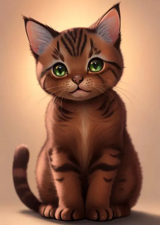 Prompt: Highly realistic of brown kitty,cute,pretty eyes,ultra-fine detailed,masterpiece,epic,soft lighting,mew'ing,highly detailed,aesthetic,ilustration,dynamic,studio Ghibli style,