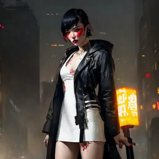 beautiful pale cyberpunk asian female with heavy bla... | OpenArt