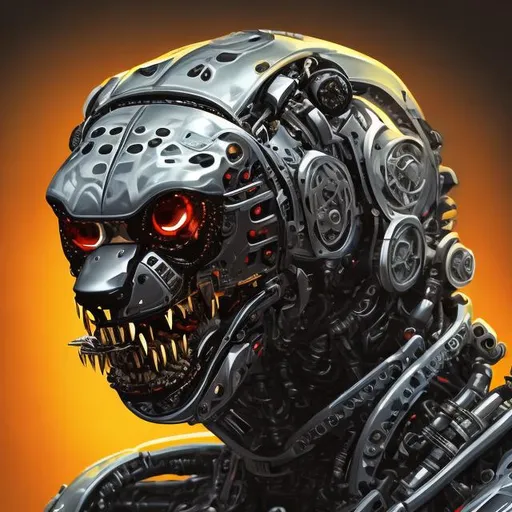 Prompt: A professional portrait of a robotic evil mechanized jaguar