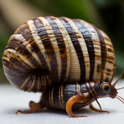 Prompt: Ethic snail made from cocoa snails, photorealistic