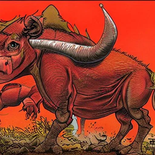 Prompt: Warthog from Hell with red glow, cartoon