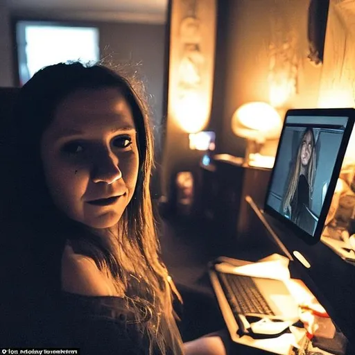 Prompt: Samantha loved to stay up late, browsing the internet for creepy stories and watching horror movies. One night, she came across a website that claimed to have a livestream from a haunted house. Skeptical but intrigued, she clicked on the link