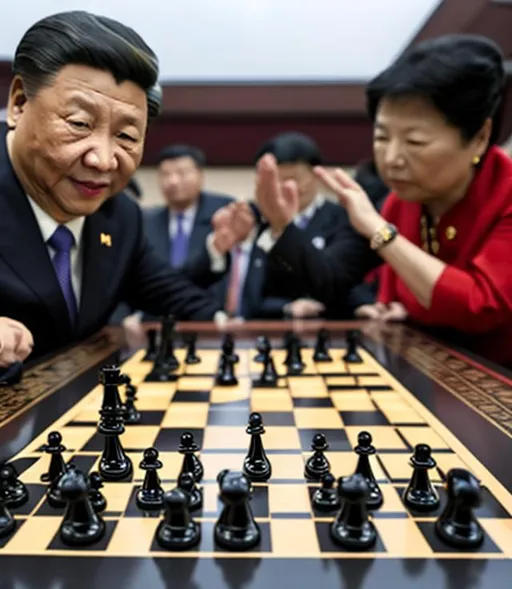 Prompt: Xi jinping using people as pawns of a chessboard
